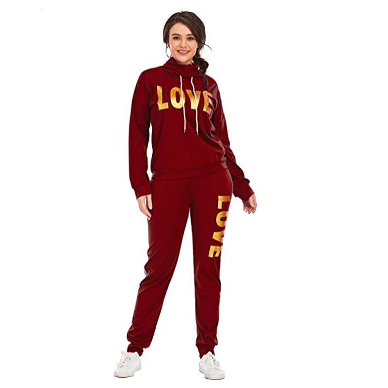 2 Piece Set Women Outfit LOVE Letter Print High Neck Hoodies Sweatshirt Pants Tracksuit 2022 Plus Size Streetwear Casual Suit